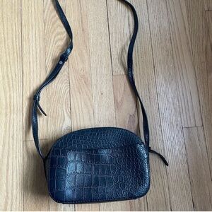 Steven Alan Black Crocodile-Embossed Crossbody Bag
